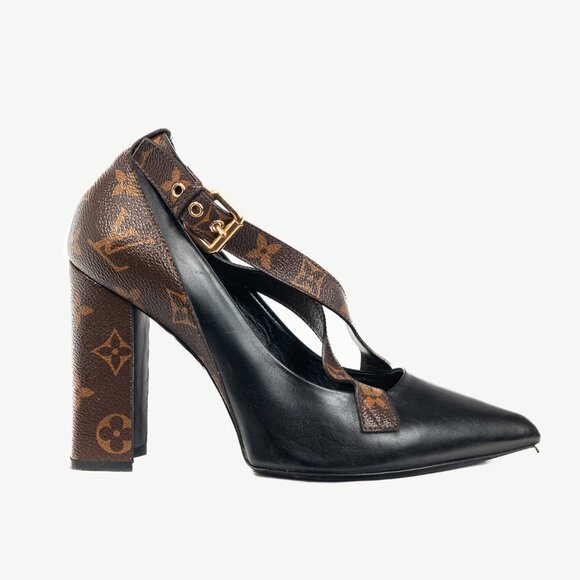 Louis Vuitton Matchmake Black Leather & Monogram Canvas Crossover Pumps - Picture 1 of 11